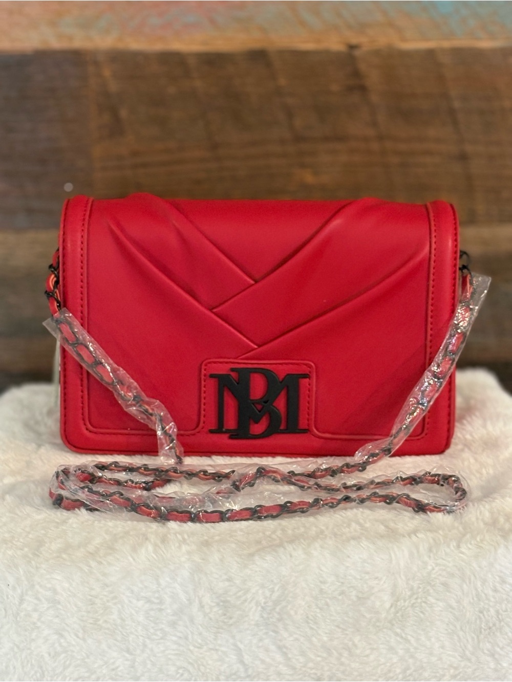 Badgley Mischka Red Quilted Crossbody with Logo Emblem